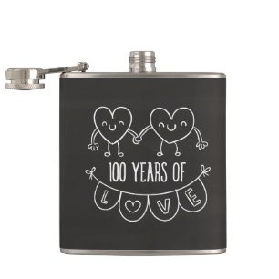 100th Anniversary Gift Chalk Hearts Hip Flask