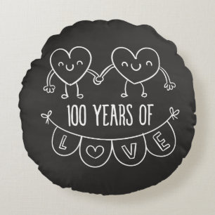 100th Anniversary Gift Chalk Hearts Round Cushion
