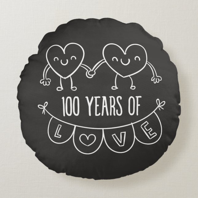 100th Anniversary Gift Chalk Hearts Round Cushion (Front)