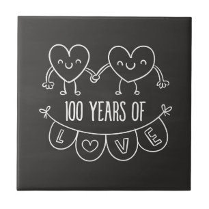100th Anniversary Gift Chalk Hearts Tile