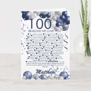 100th Birthday 100 Reasons We Love You Card