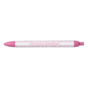 100th Birthday Age Number Pattern Pink/Whlte Black Ink Pen