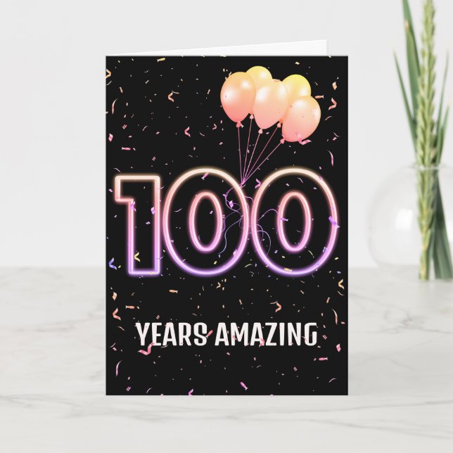 100th Birthday Balloons and Confetti Card (Front)