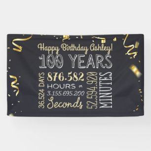100th Birthday Banner - 100 Years Hours & Seconds