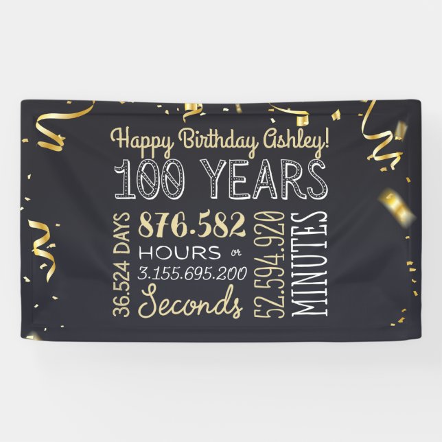 100th Birthday Banner - 100 Years Hours & Seconds (Horizontal)