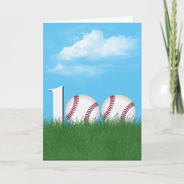 100th Birthday Baseball In Green Grass Card (Front)