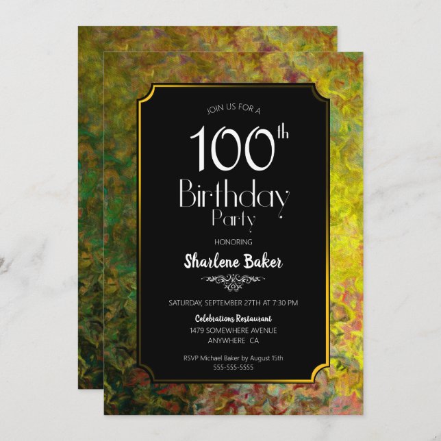 100th Birthday Black and Gold Invitation (Front/Back)