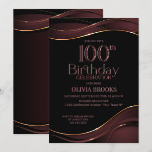 100th Birthday Black Dusty Pink Party Invitation
