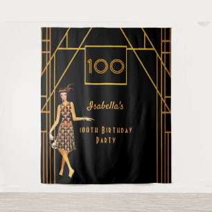 100th birthday black gold 1920's art deco tapestry