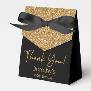 100th Birthday Black Gold Glitter Thank You Favour Box