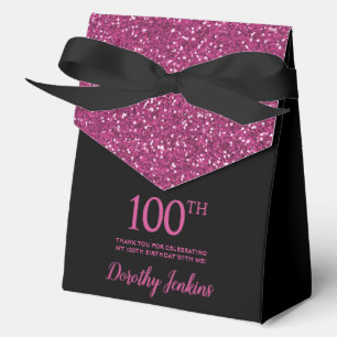 100th Birthday Black Hot Pink Glitter Thank You Favour Box