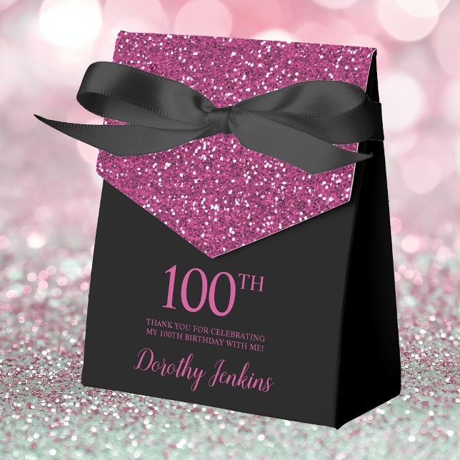 100th Birthday Black Hot Pink Glitter Thank You Favour Box (Creator Uploaded)