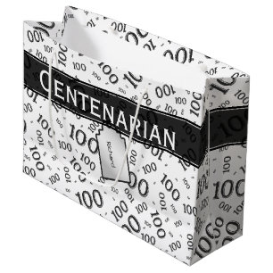 100th Birthday Black/White Random Number Pattern Large Gift Bag