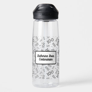 100th Birthday Black & White Random Number Pattern Water Bottle