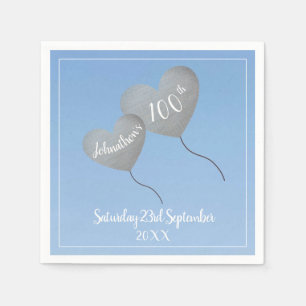 100th birthday blue balloon napkin