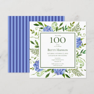 100th Birthday Blue Hydrangeas Invitation
