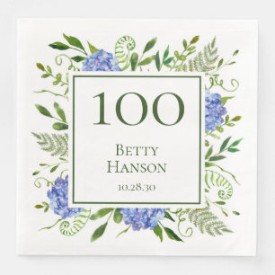 100th Birthday Blue Hydrangeas Napkin