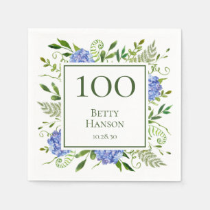 100th Birthday Blue Hydrangeas Napkin