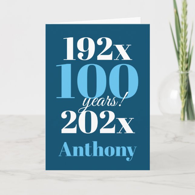 100th Birthday Blue Typography Card (Front)