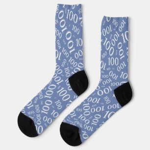 100th Birthday Blue/White Random Number Pattern Socks