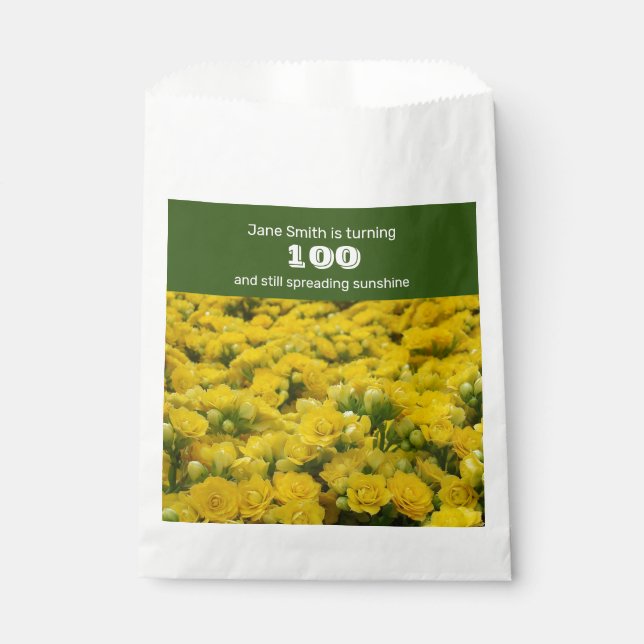 100th Birthday Bright Yellow Flowers Celebration Favour Bags (Front)