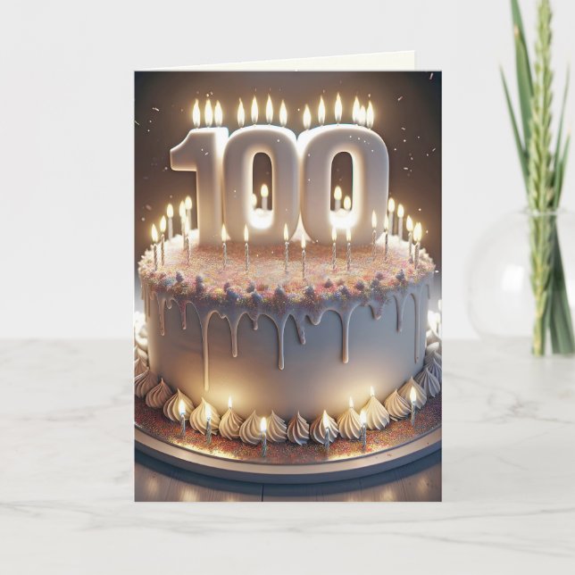 100th Birthday Cake and Candles Card (Front)