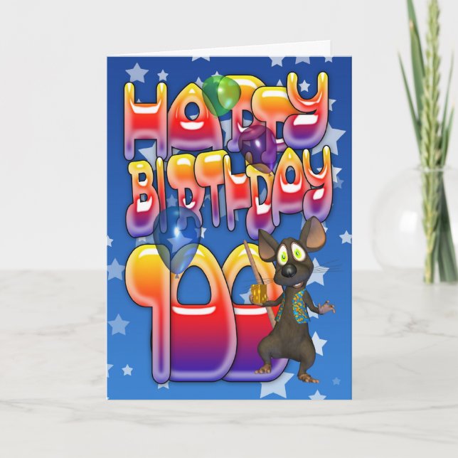 100th Birthday Card cute with little mouse (Front)