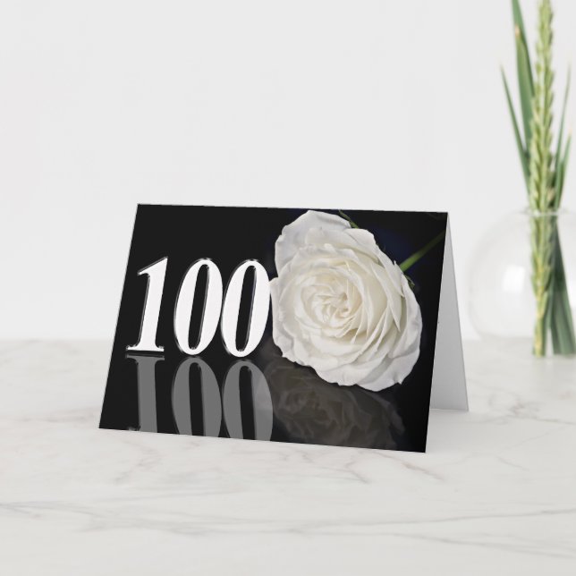 100th Birthday Card with a classic white rose (Front)