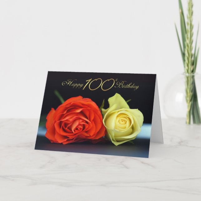 100th Birthday Card With Orange And Cream Roses (Front)