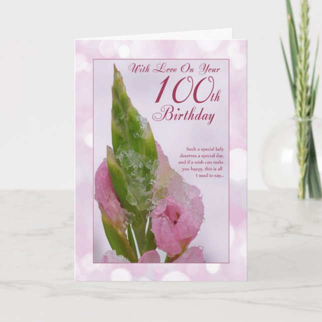 100th Birthday Card With Pink Flower And Ice (Front)