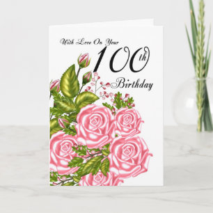 100th Birthday Card With Pink Roses