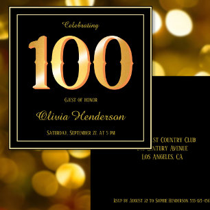 100th Birthday Celebrating Gold Front Back Classic Invitation