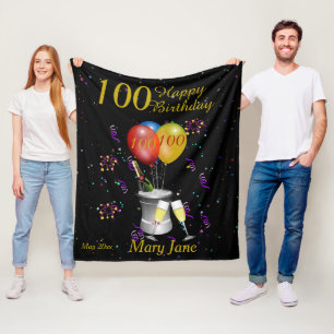 100th Birthday Celebration Black Gold Fleece Blanket