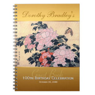 100th Birthday Celebration Butterfly Peonies Guest Notebook