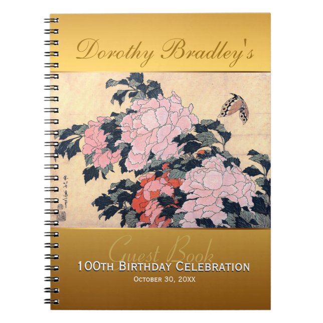 100th Birthday Celebration Butterfly Peonies Guest Notebook (Front)