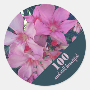 100th Birthday Celebration Pink Flower Photo Party Classic Round Sticker