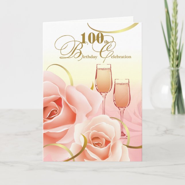 100th Birthday Celebration Pink Roses Invitation (Front)