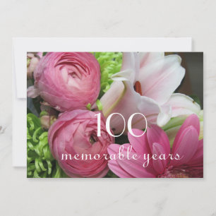100th Birthday Celebration!-Pretty Pink Flowers Invitation