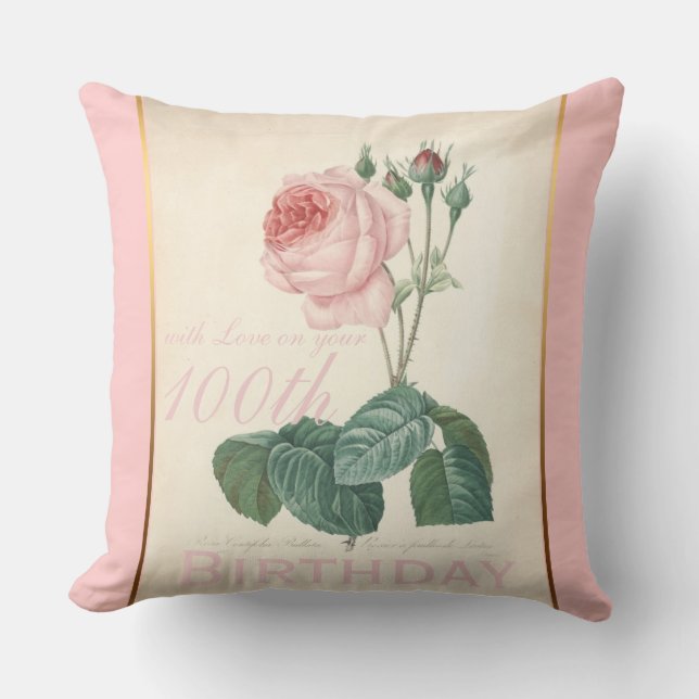 100th Birthday Celebration Vintage Rose Pillow (Front)