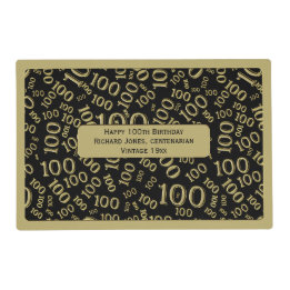 100th Birthday Centenarian Gold/Black Pattern Laminated Place Mat