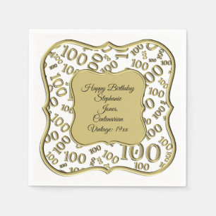 100th Birthday Centenarian Gold Number Pattern Napkin