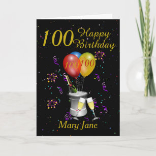 100th Birthday Champagne Black Gold Card
