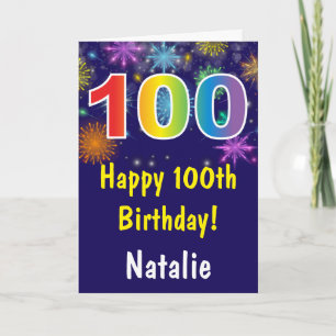 100th Birthday Colourful Rainbow Firework Navy Blu Card