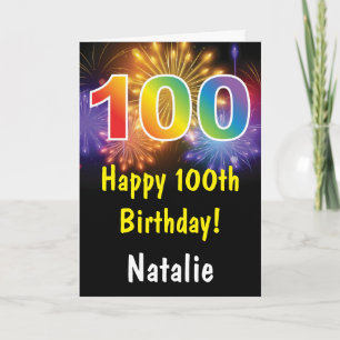100th Birthday Colourful Rainbow Fireworks Card