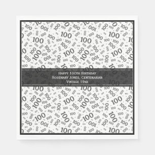 100th Birthday Cool Number Pattern Black/White Napkin