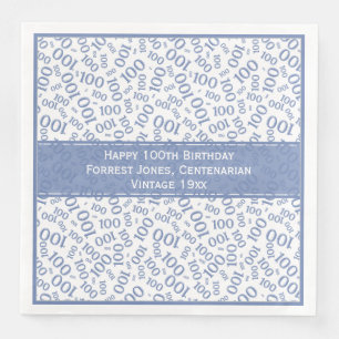 100th Birthday Cool Number Pattern Blue/White Napkin