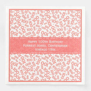 100th Birthday Cool Number Pattern Coral/White Napkin