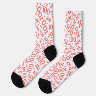 100th Birthday Coral Random Number Pattern Socks