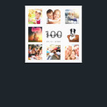 100th birthday custom photo collage white monogram canvas print<br><div class="desc">A unique 100th birthday gift or keepsake, celebrating her life with a collage of 8 of your photos. Add images of her family, friends, pets, hobbies or dream travel destination. Personalise and add a name, age 100 and a date. Grey and black coloured letters. A chic white background. This canvas...</div>