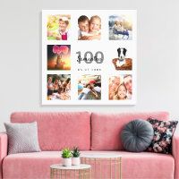 100th birthday custom photo collage white monogram